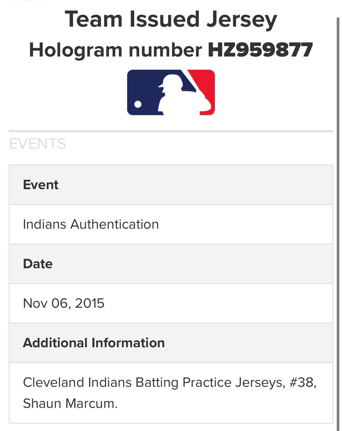 2015 Player Issued Shaun Marcum Cleveland Guardians Jersey - 48/L