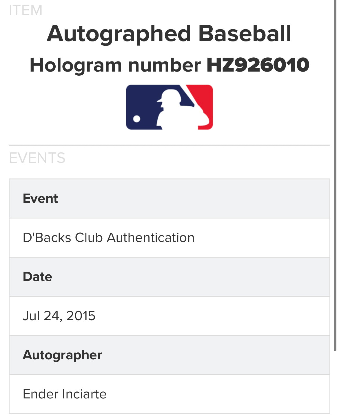 Ender Inciarte Signed Baseball 3x Gold Glove