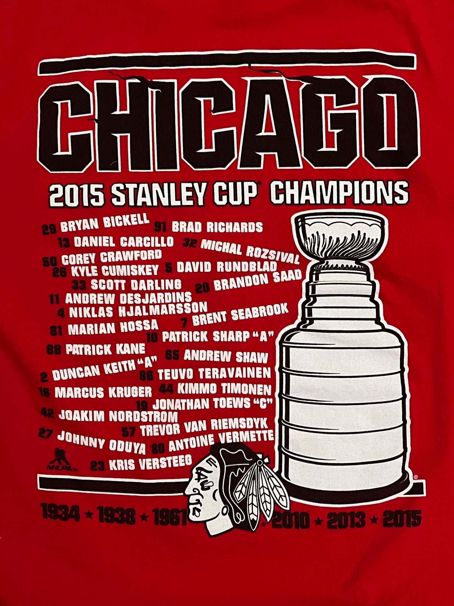 2015 Chicago Blackhawks Reebok NHL Stanley Cup Champions Shirt - 2XL $