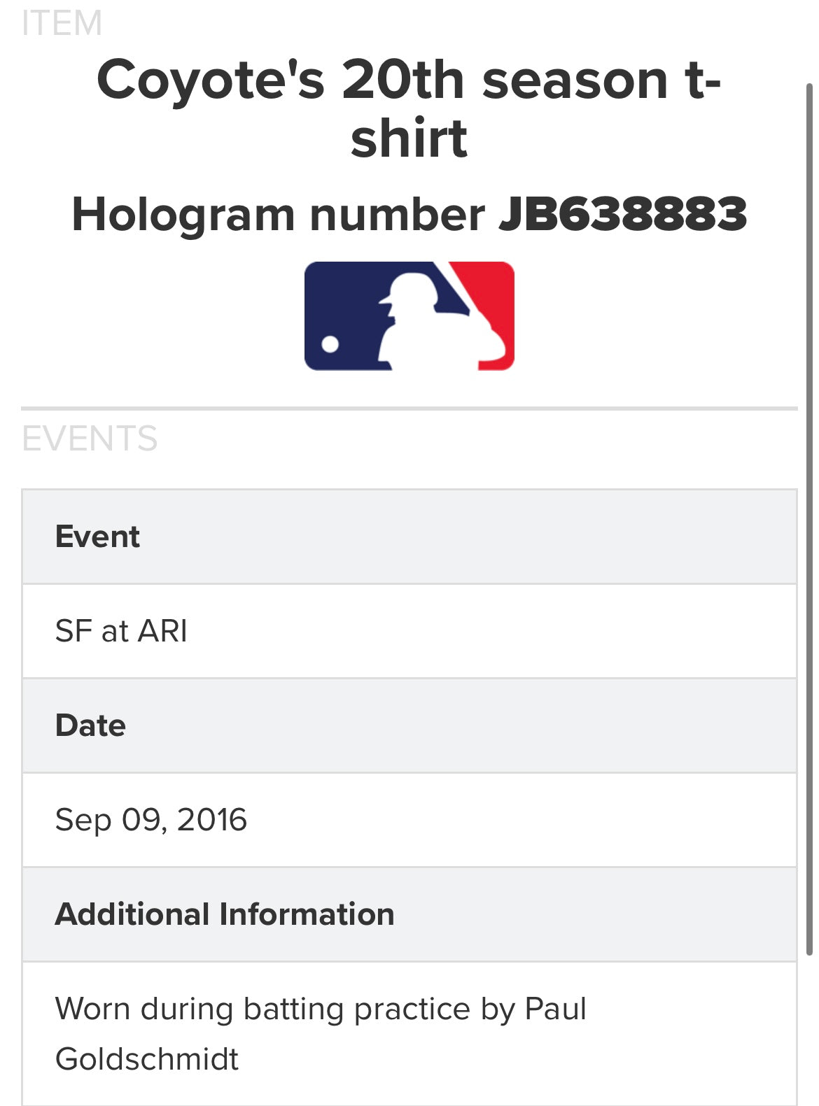 Authentic Paul Goldschmidt Worn Arizona Diamondbacks Coyotes Night Shirt - 2XL