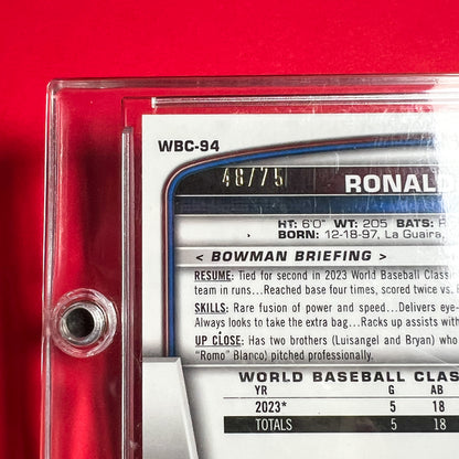 Ronald Acuña Jr 2023 Bowman Chrome /75 Blue Refractor WBC Venezuela