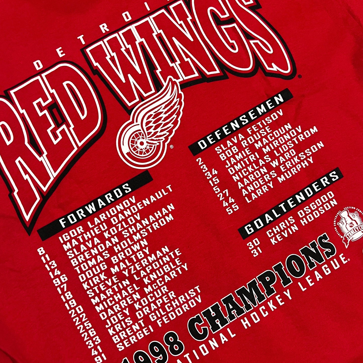 1998 Detroit Red Wings Back to Back Stanley Cup Champs Shirt - L