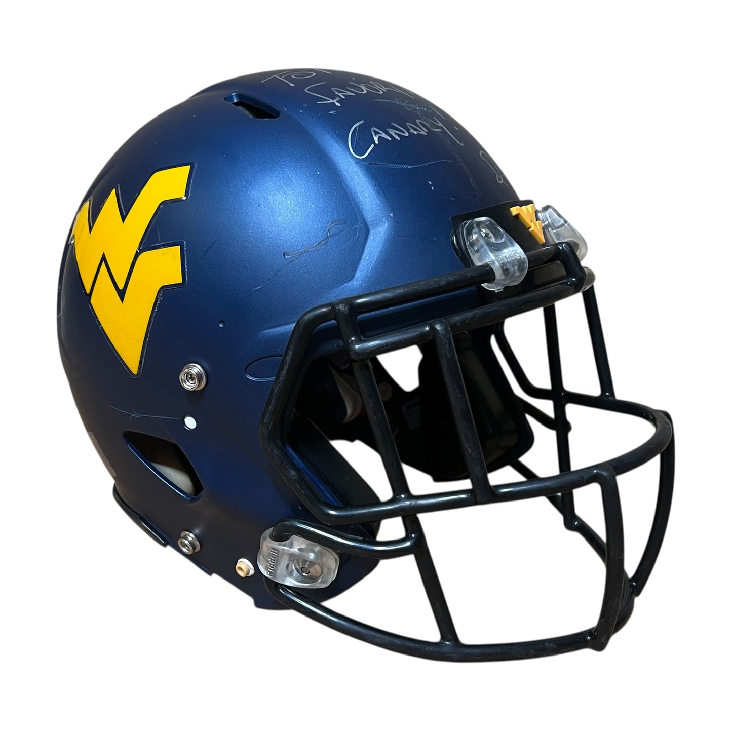 Game Used West Virginia #7 Football Helmet Signed By HC Dana Holgersen