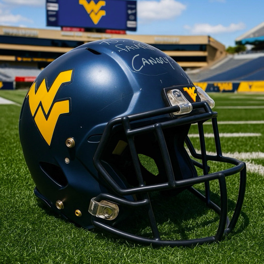 Game Used West Virginia #7 Football Helmet Signed By HC Dana Holgersen