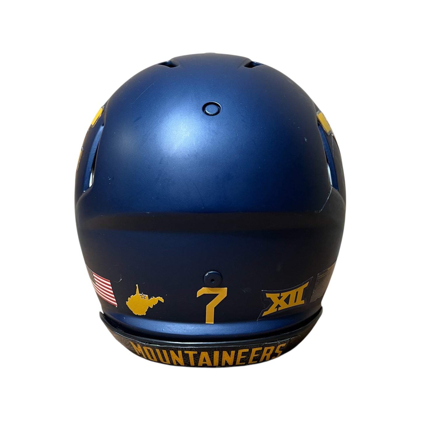 Game Used West Virginia #7 Football Helmet Signed By HC Dana Holgersen