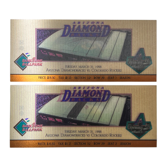 Original Arizona Diamondbacks 1998 Inaugural Opening Day Lenticular Tickets