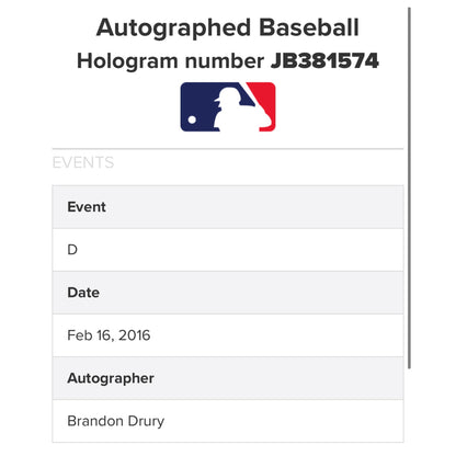 Signed Brandon Drury Arizona Diamondbacks Baseball