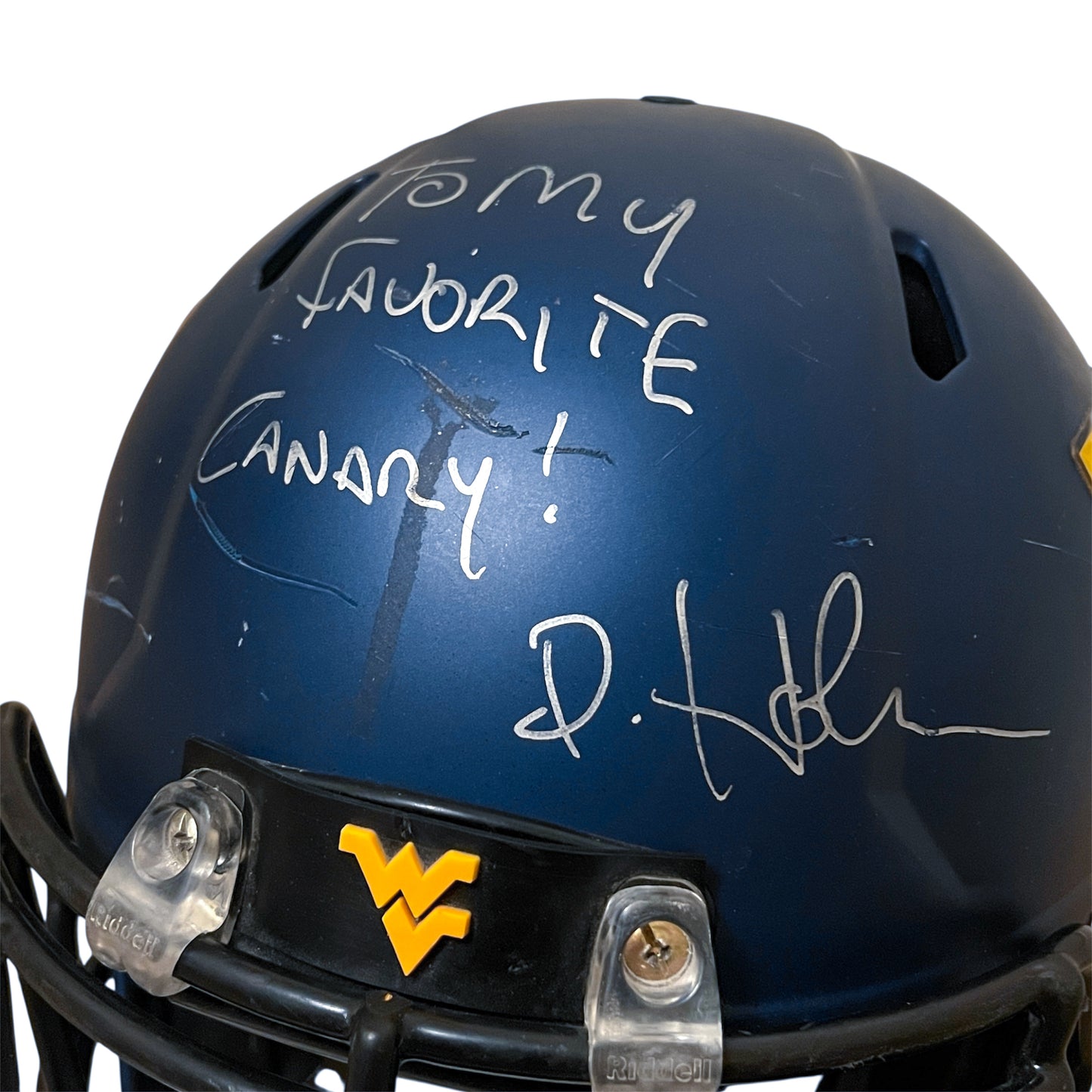 Game Used West Virginia #7 Football Helmet Signed By HC Dana Holgersen