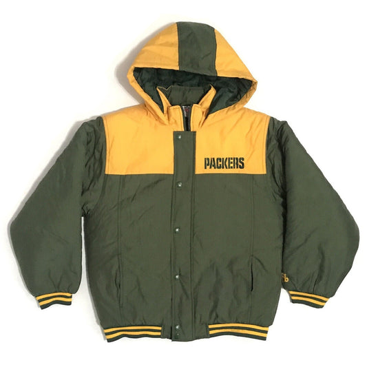 Vintage Green Bay Packers Puffer Hoodie Jacket - YL